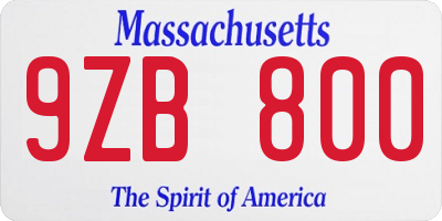 MA license plate 9ZB800