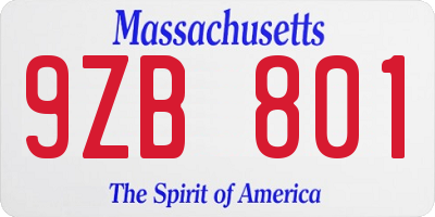 MA license plate 9ZB801