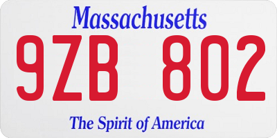 MA license plate 9ZB802