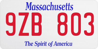 MA license plate 9ZB803