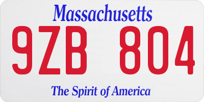 MA license plate 9ZB804