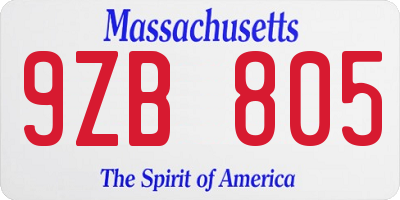 MA license plate 9ZB805