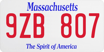 MA license plate 9ZB807