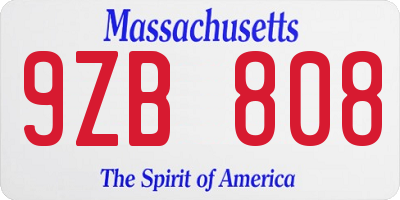 MA license plate 9ZB808