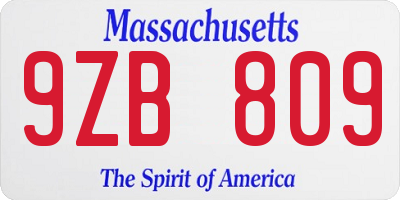 MA license plate 9ZB809