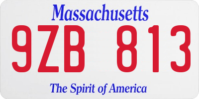 MA license plate 9ZB813