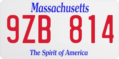 MA license plate 9ZB814