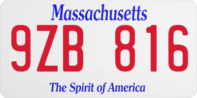 MA license plate 9ZB816