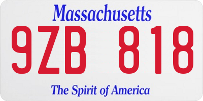MA license plate 9ZB818