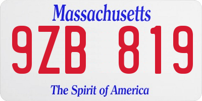 MA license plate 9ZB819