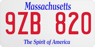 MA license plate 9ZB820