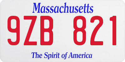 MA license plate 9ZB821