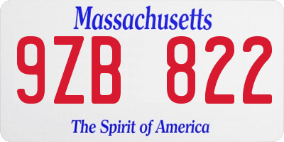 MA license plate 9ZB822