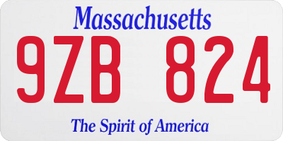 MA license plate 9ZB824