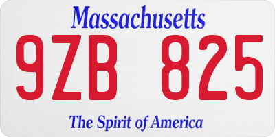 MA license plate 9ZB825