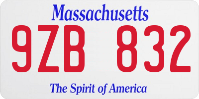 MA license plate 9ZB832