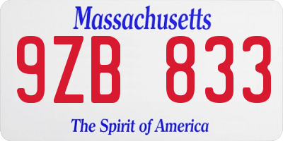 MA license plate 9ZB833