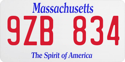 MA license plate 9ZB834
