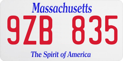 MA license plate 9ZB835