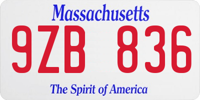 MA license plate 9ZB836