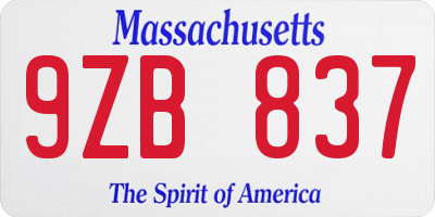 MA license plate 9ZB837