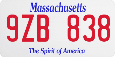 MA license plate 9ZB838