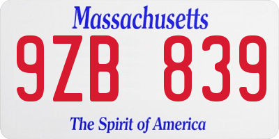 MA license plate 9ZB839