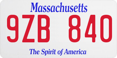 MA license plate 9ZB840