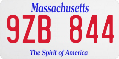 MA license plate 9ZB844