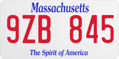 MA license plate 9ZB845