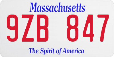 MA license plate 9ZB847