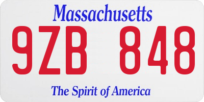 MA license plate 9ZB848