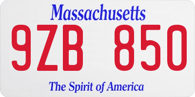 MA license plate 9ZB850
