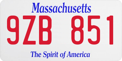 MA license plate 9ZB851