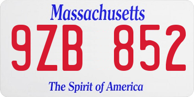 MA license plate 9ZB852