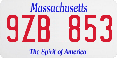 MA license plate 9ZB853