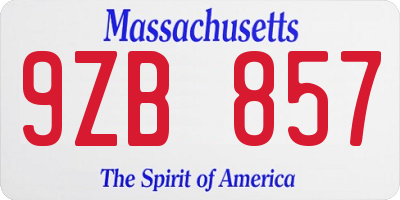 MA license plate 9ZB857