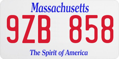 MA license plate 9ZB858