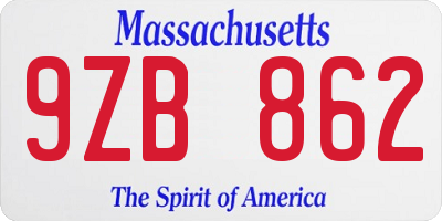 MA license plate 9ZB862