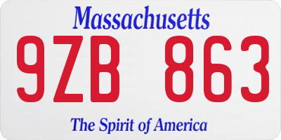 MA license plate 9ZB863