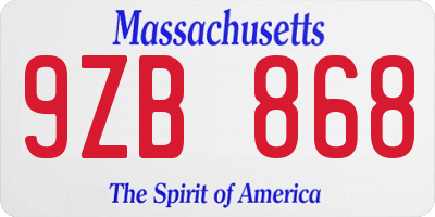 MA license plate 9ZB868