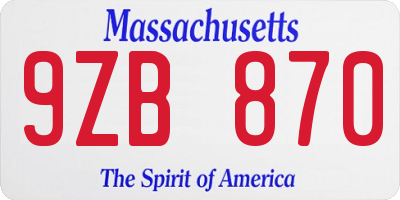MA license plate 9ZB870
