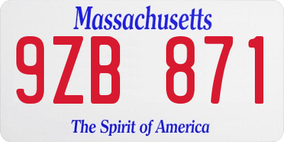 MA license plate 9ZB871