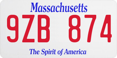 MA license plate 9ZB874