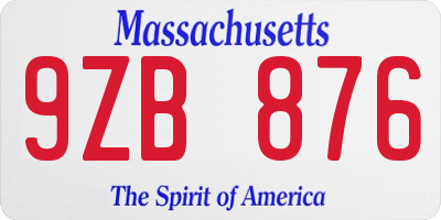 MA license plate 9ZB876