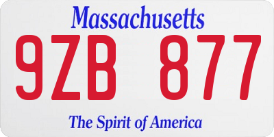 MA license plate 9ZB877
