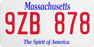 MA license plate 9ZB878