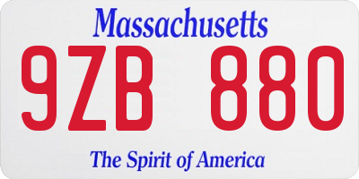 MA license plate 9ZB880