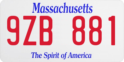 MA license plate 9ZB881