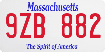 MA license plate 9ZB882